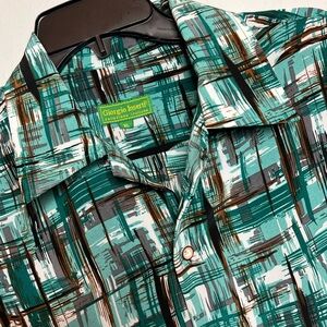 Giorgio Inserti Men’s XL Short Sleeve Button Up Microfiber Green White Shirt